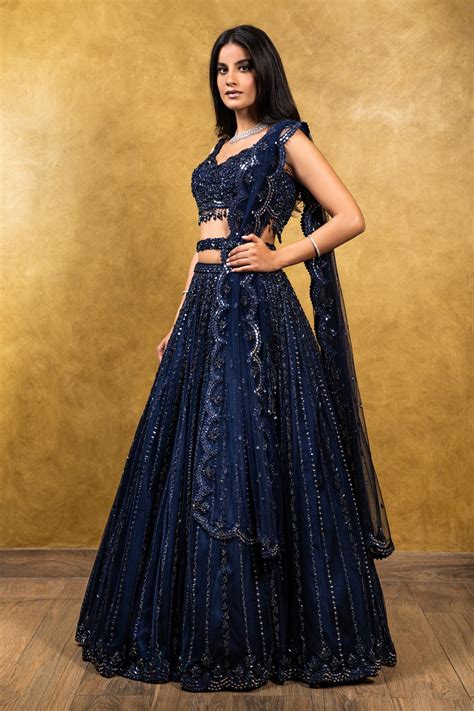 dark blue lehenga choli.